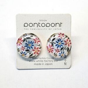 Pontopont Round Glass Floral Stud Earrings